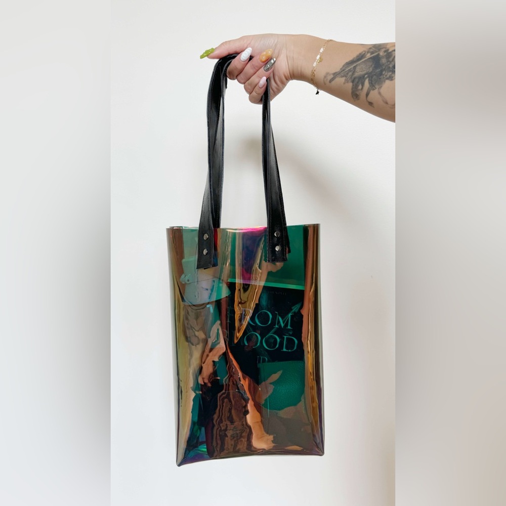 *HANDMADE* Gray Holographic Iridescent Vinyl Tote Bag